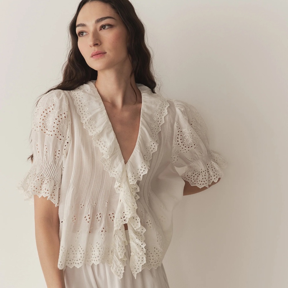 DÔEN Henri Top in Salt Eyelet size Small